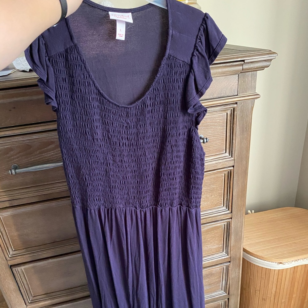 Navy blue smocked top maternity dress
